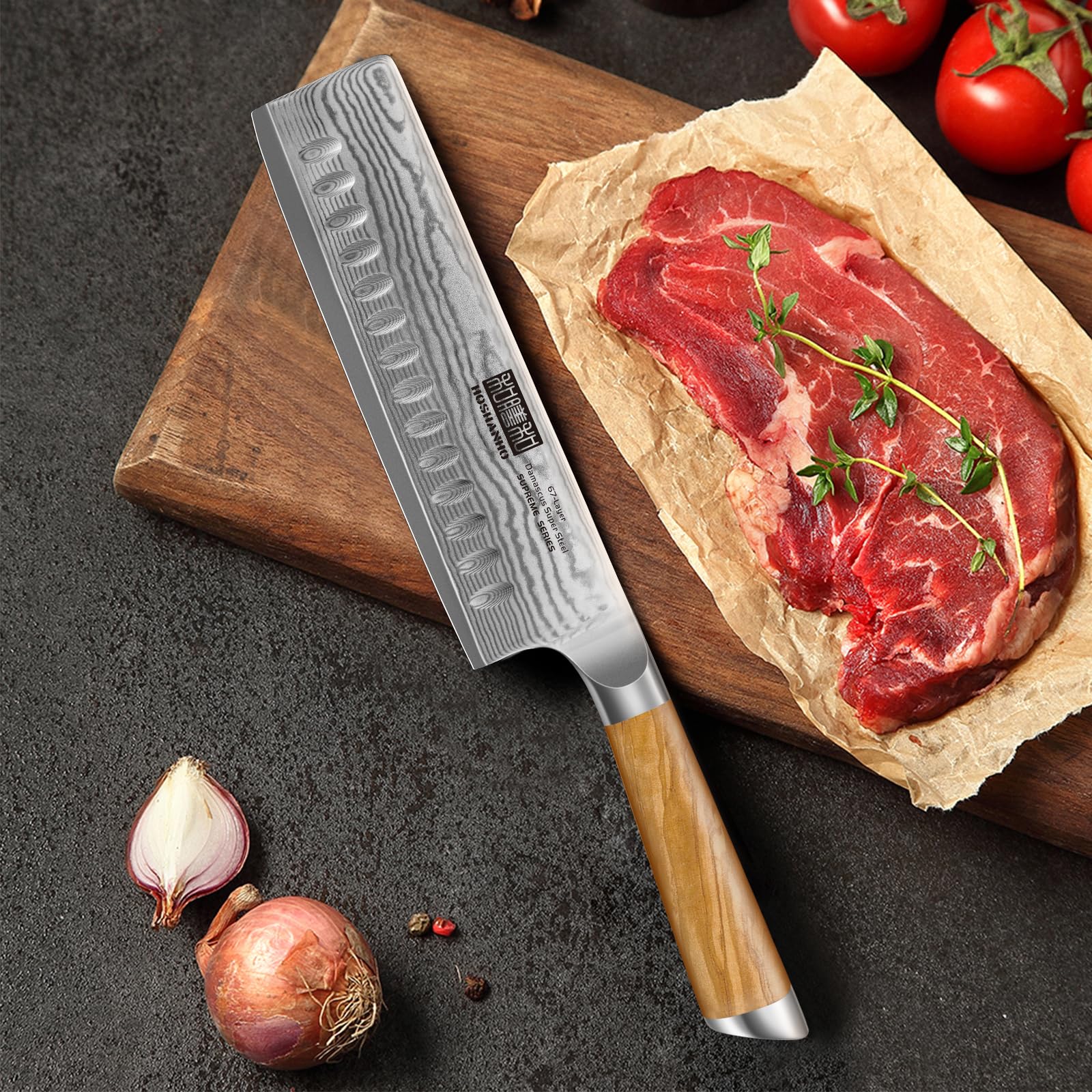 HOSHANHO 6.5-inch Nakiri for versatile kitchen prep.