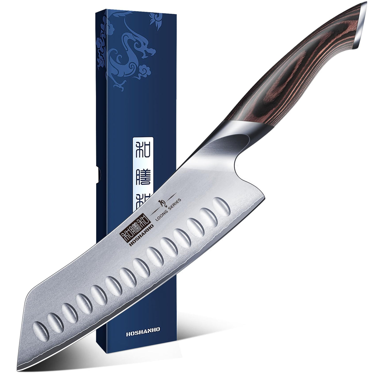 HOSHANHO 7-Inch blade close-up showing laminated steel and edge precision for clean slices