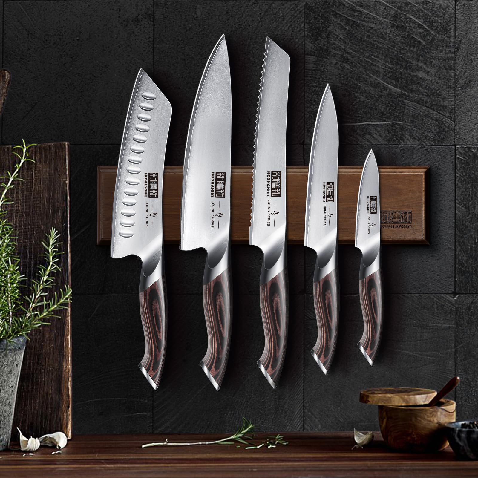 HOSHANHO acacia wood magnetic holder top view showcases natural finish.