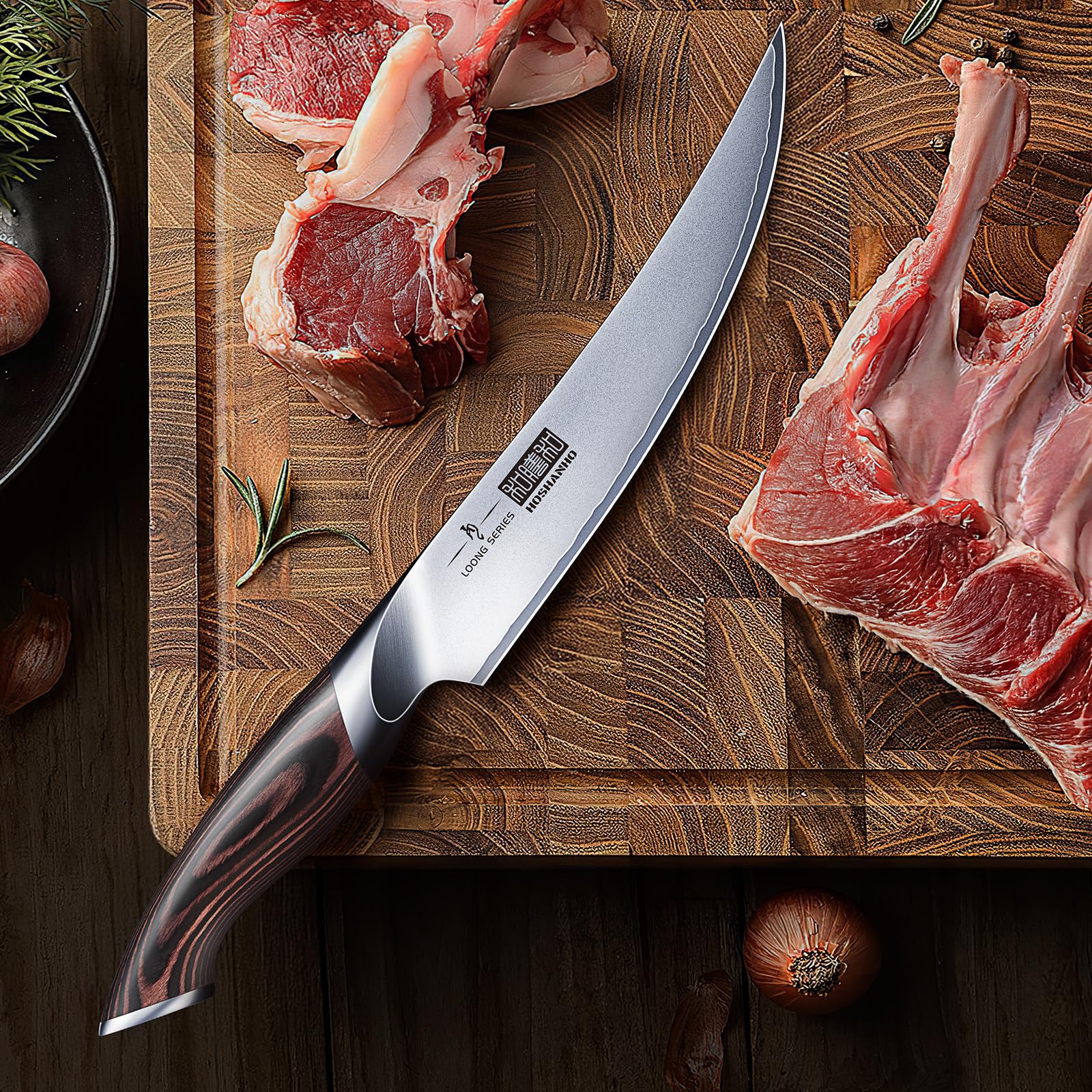 HOSHANHO knife edge close-up shows 15 degree per side sharpening.
