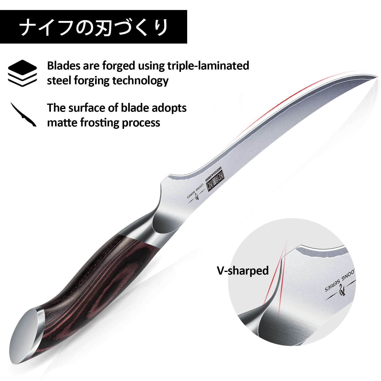 HOSHANHO boning knife ergonomic handle enhances grip comfort.
