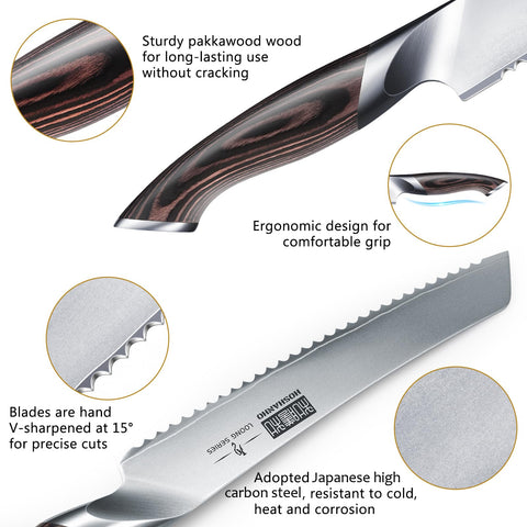 HOSHANHO bread knife ergonomic handle for stable, comfortable bread slicing