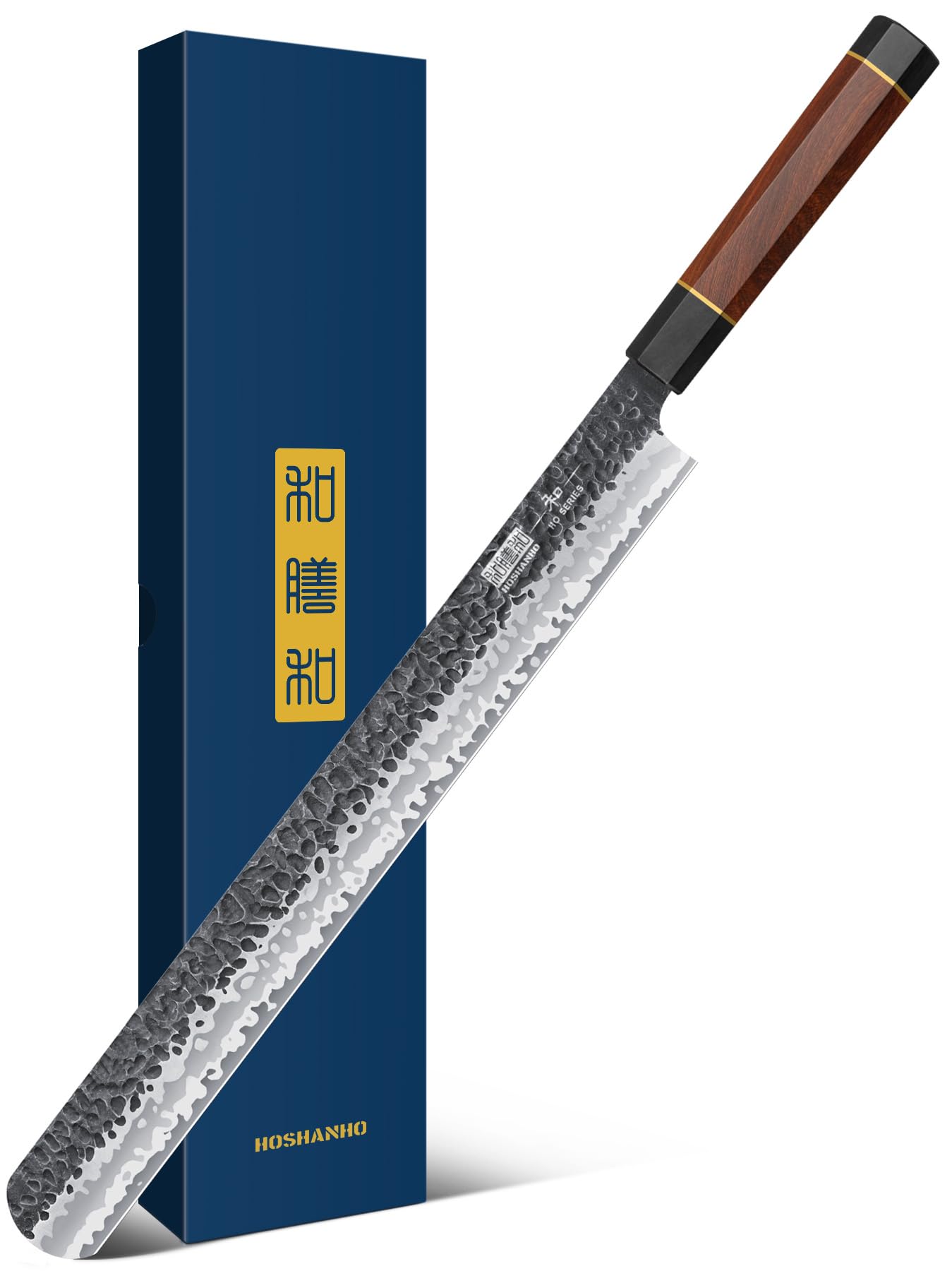HOSHANHO brisket slicing knife blade close-up for precise meat carving