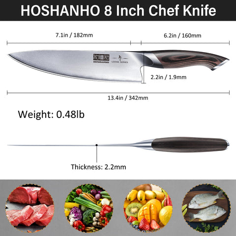 HOSHANHO chef knife slicing vegetables with effortless control.