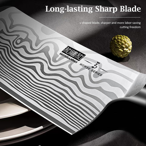 HOSHANHO laser-etched damascus-like pattern blade adds style and professionalism to kitchens.
