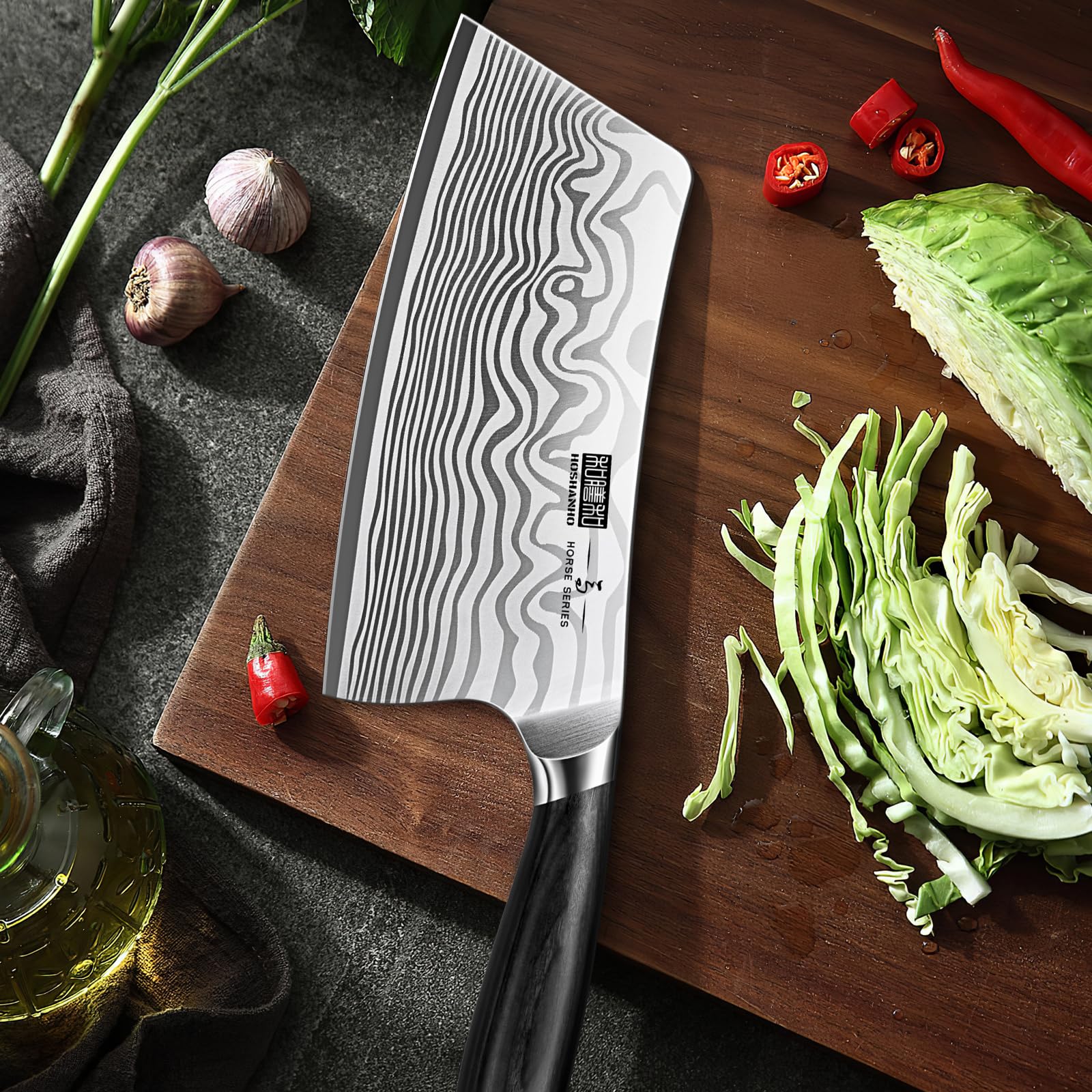 HOSHANHO multipurpose cleaver handles vegetables, meat, and fish with one reliable tool.
