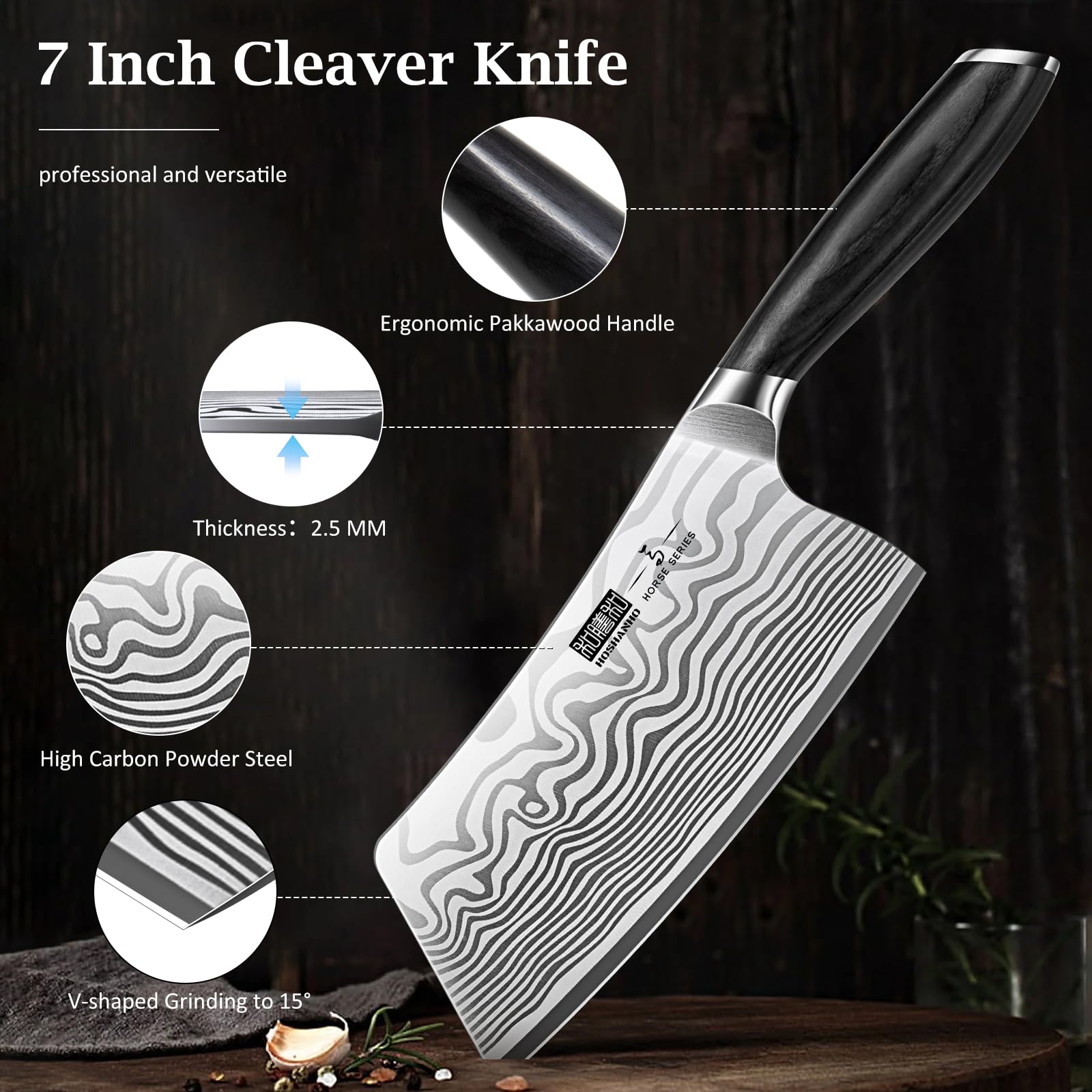 HOSHANHO powder-steel blade delivers sharp edge and lasting durability for daily kitchen tasks.