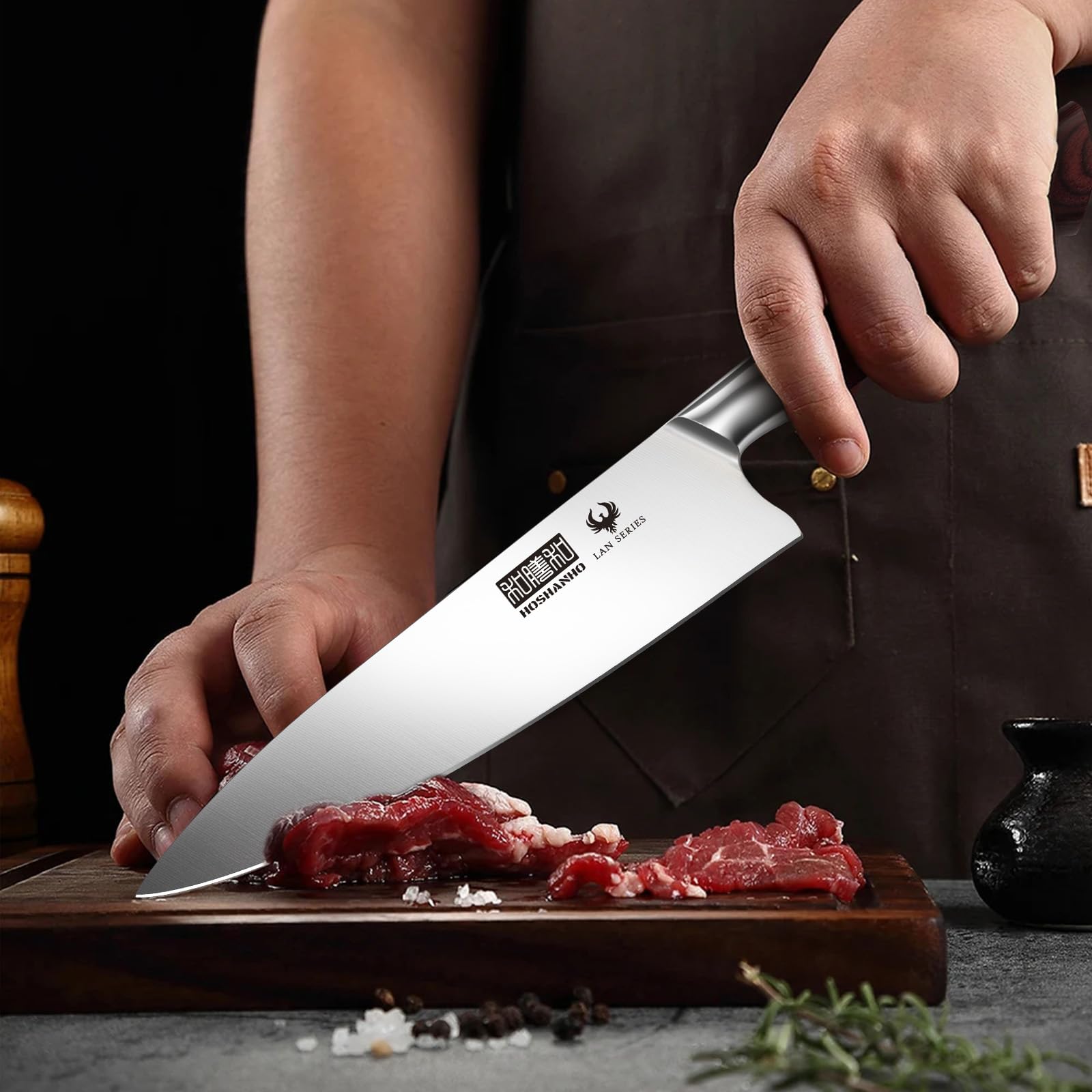 HOSHANHO Colorwood handle close-up, ergonomic grip for confident cuts.