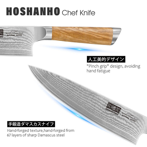 HOSHANHO Damascus blade polished edge ready for mincing.