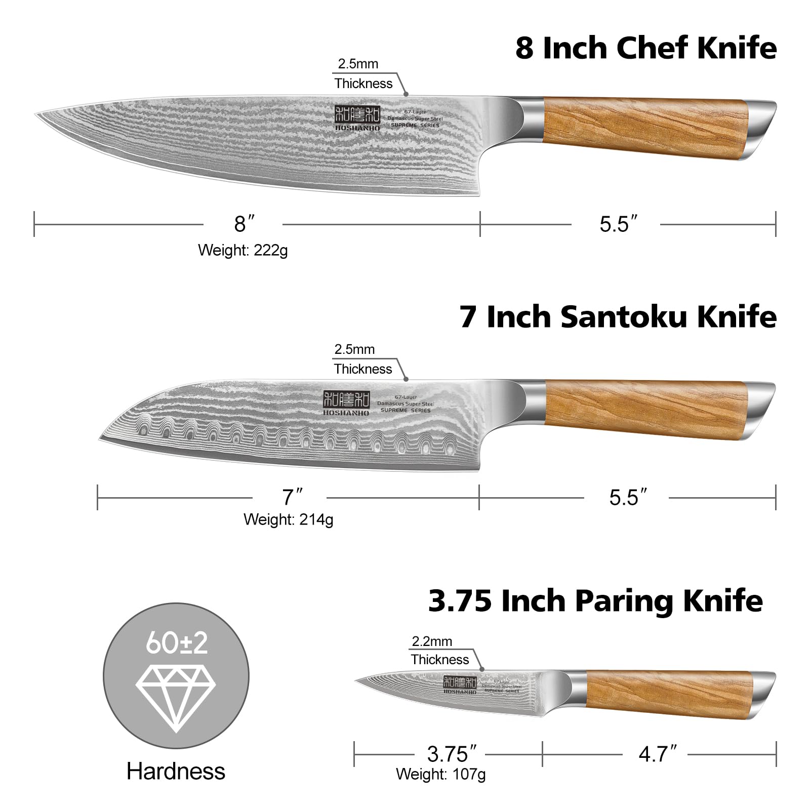 HOSHANHO 7-inch Santoku knife for versatile chopping and mincing