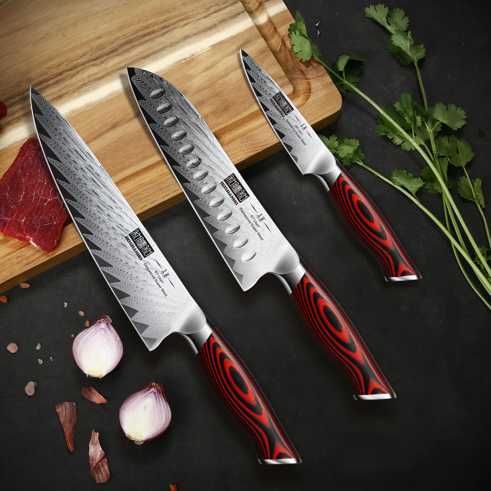 HOSHANHO Damascus knife set gift box ready for gifting