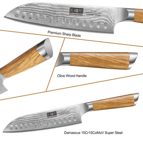 Close-up of olive wood ergonomic handle on HOSHANHO knife