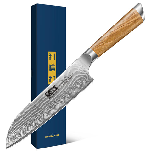 HOSHANHO Damascus Santoku blade with VG-10 core for precise, clean slicing