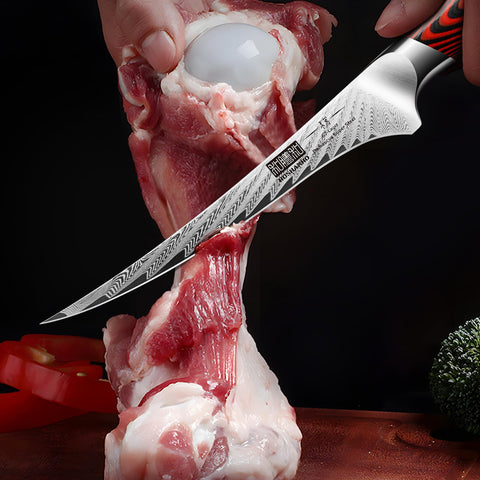HOSHANHO Damascus steel core knife highlights layered pattern for durability.
