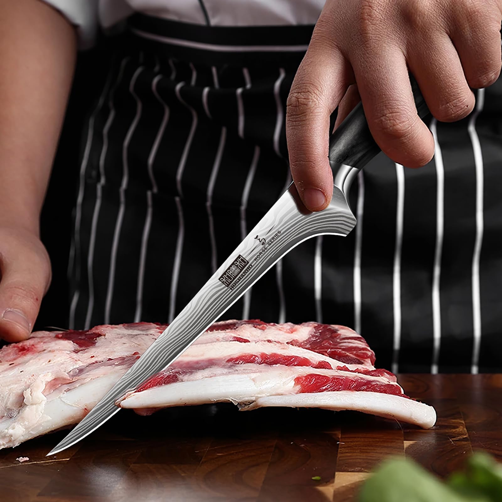 HOSHANHO Japanese steel at 62 HRC resists corrosion and keeps a sharp edge.