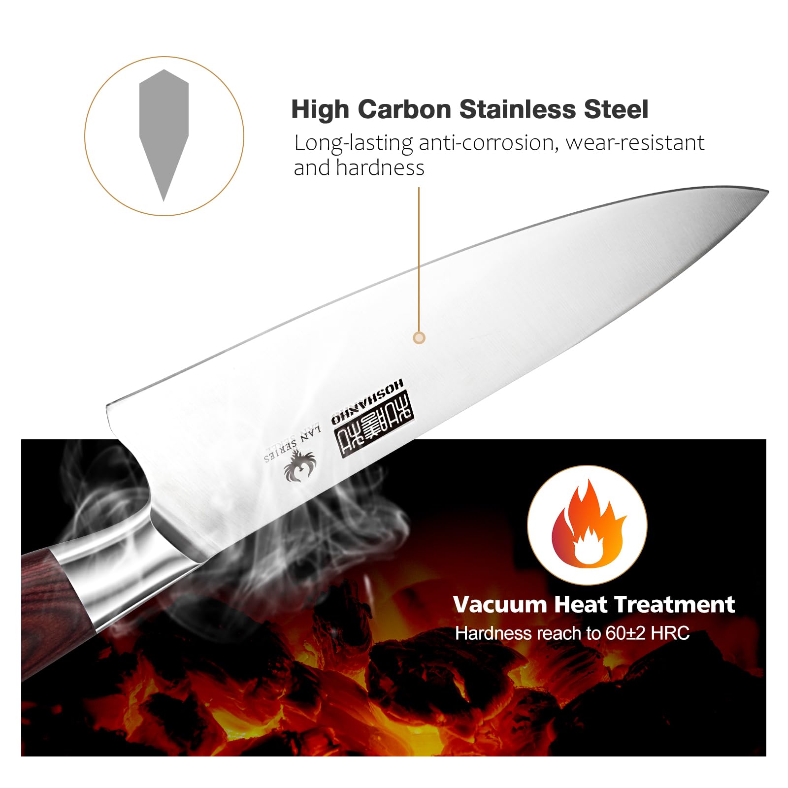 HOSHANHO ergonomic wood handle provides comfortable grip during long prep