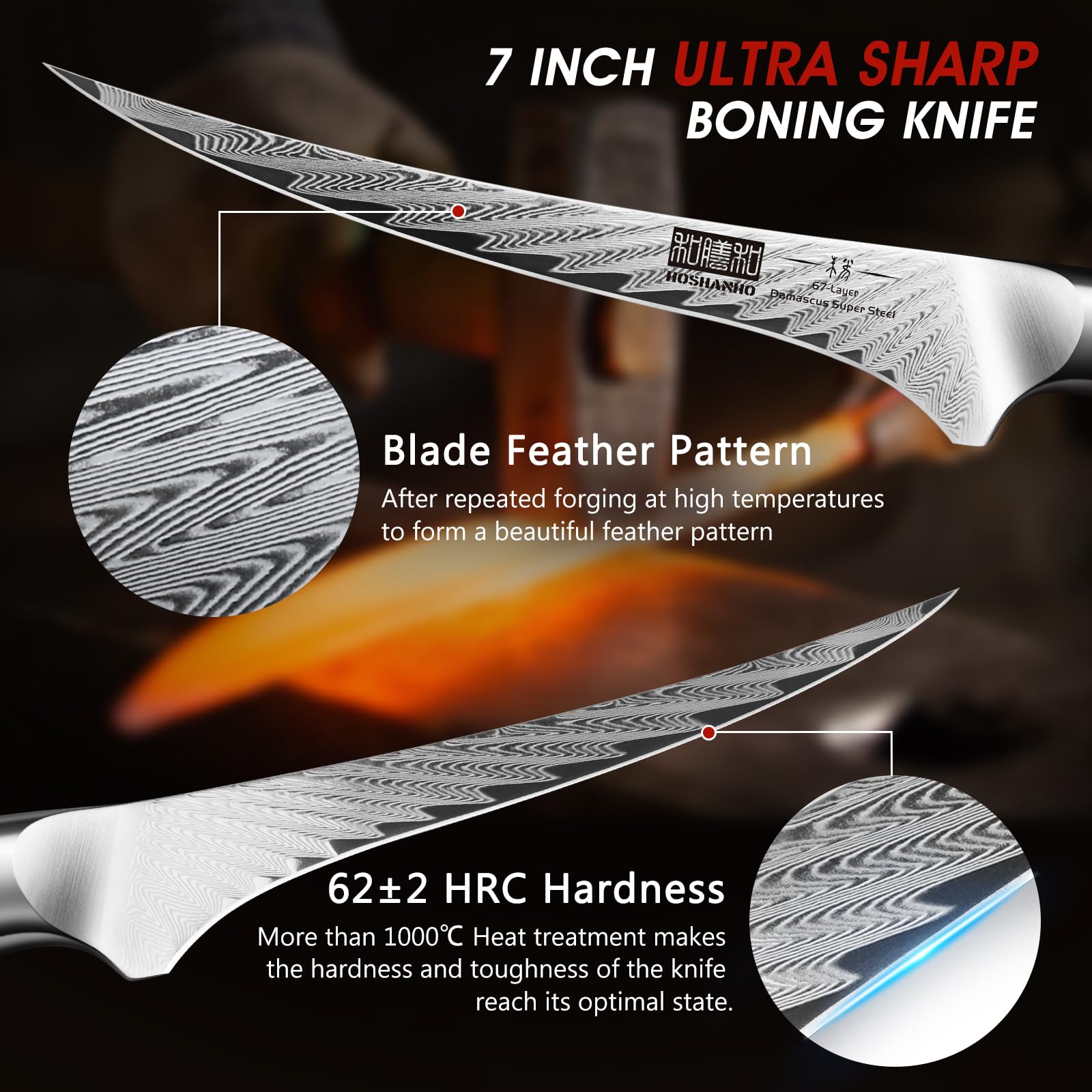 HOSHANHO flexible boning knife supports clean, delicate cuts.