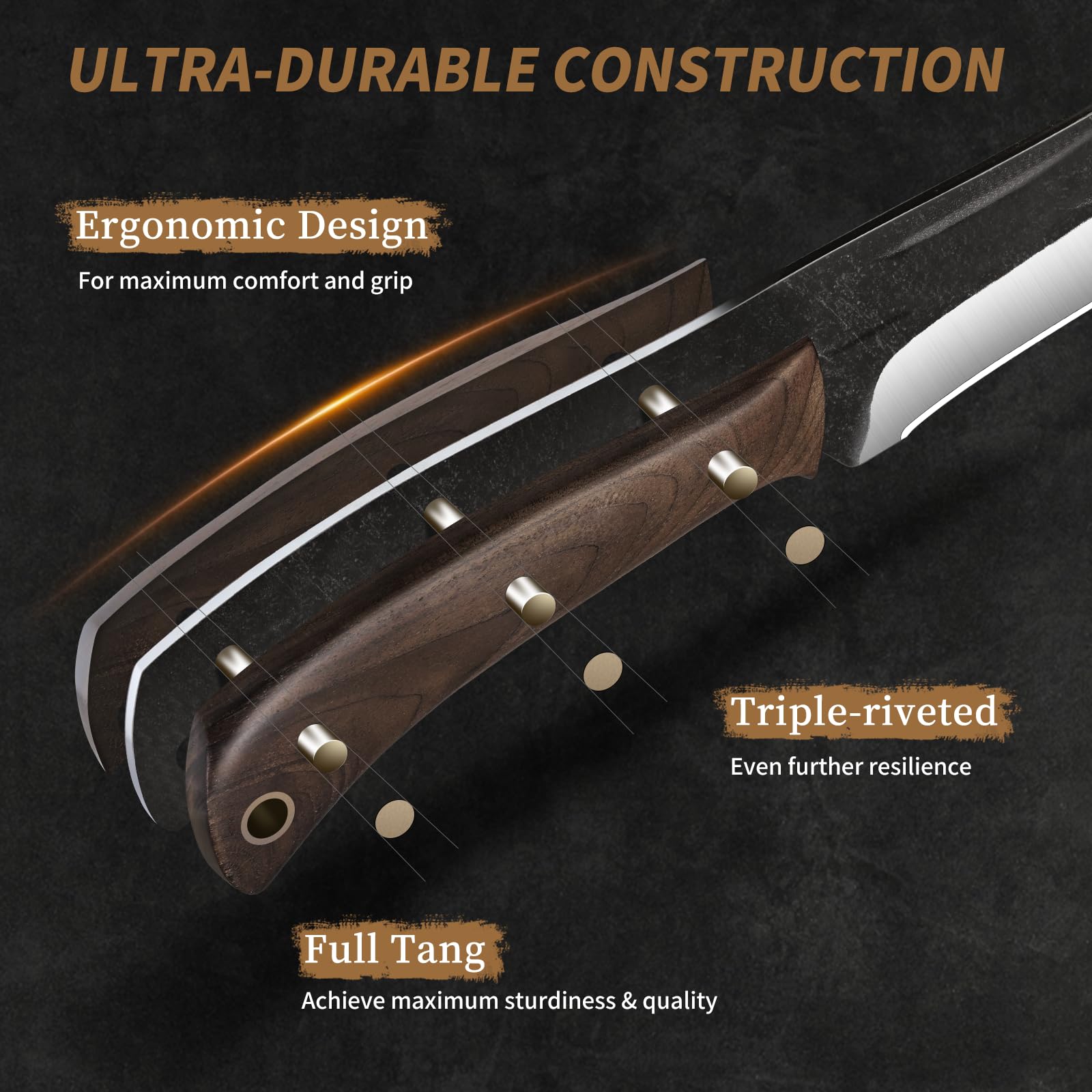 HOSHANHO full-tang wood handle provides balanced control