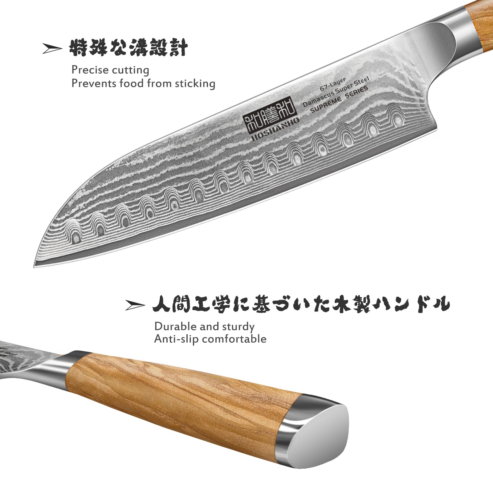 HOSHANHO groove design reduces food sticking for smoother cuts