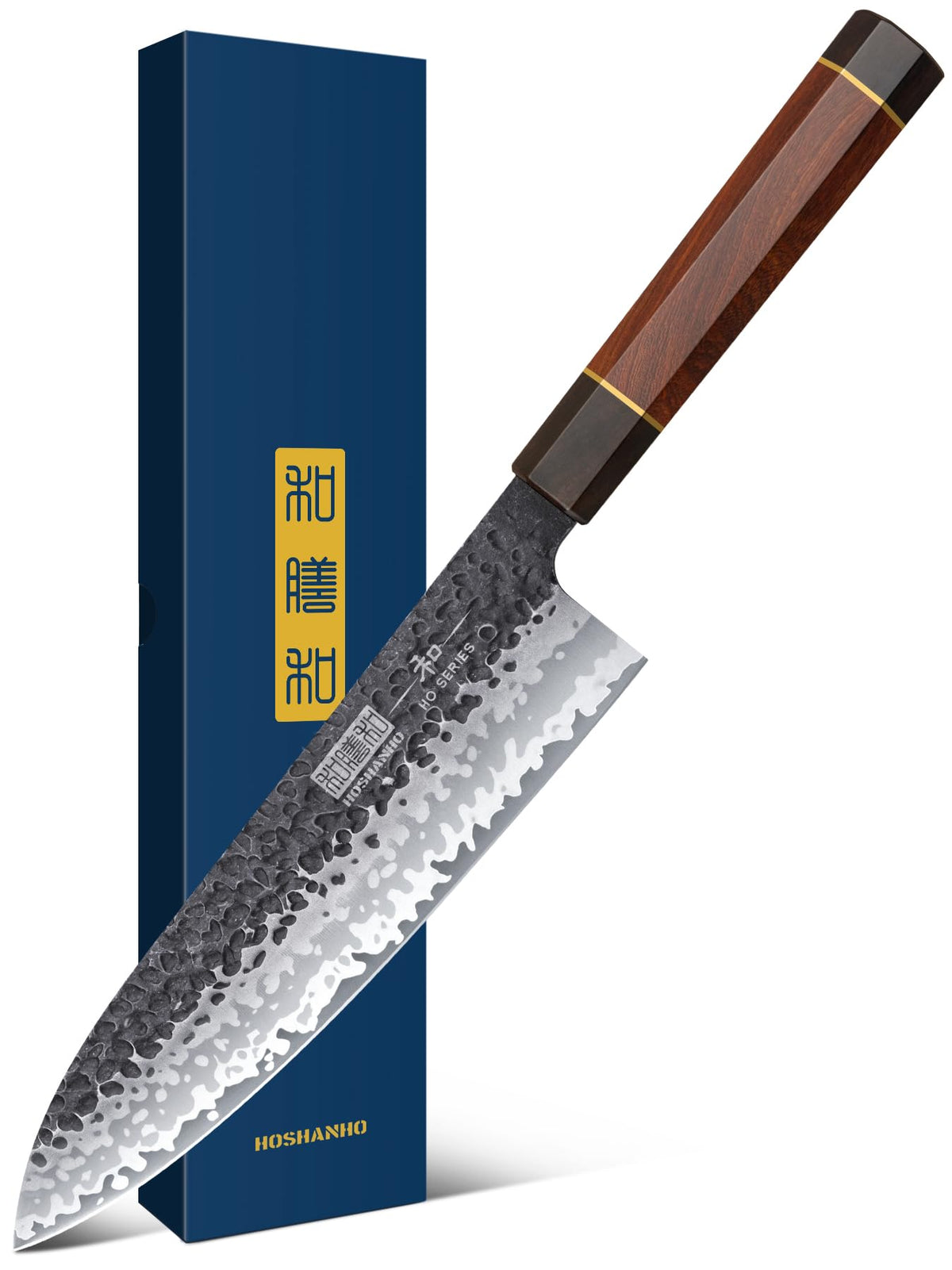 HOSHANHO gyuto 8-inch blade close-up shows sharp edge for precise slicing