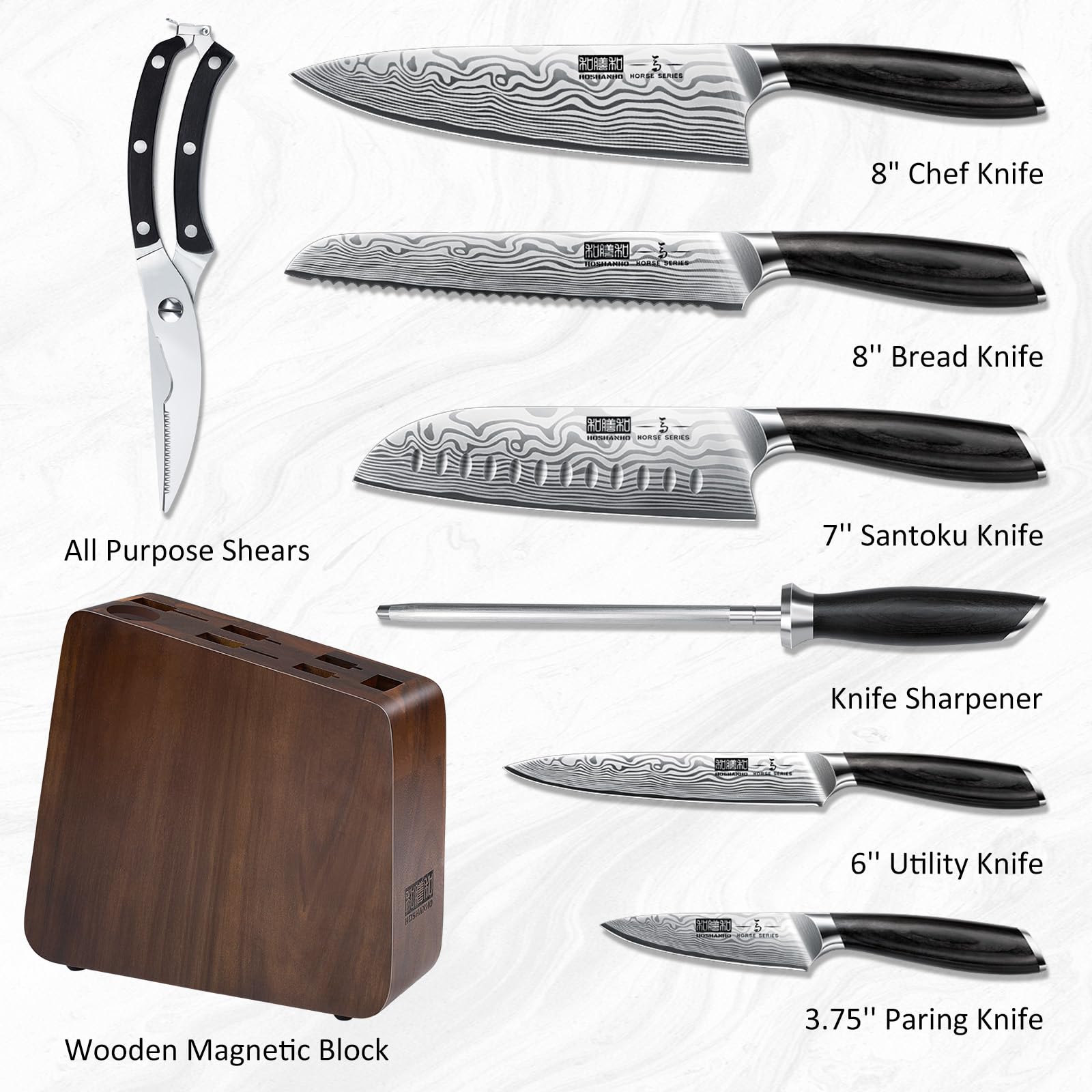 HOSHANHO blades crafted from high-carbon powder steel for long-lasting sharpness.