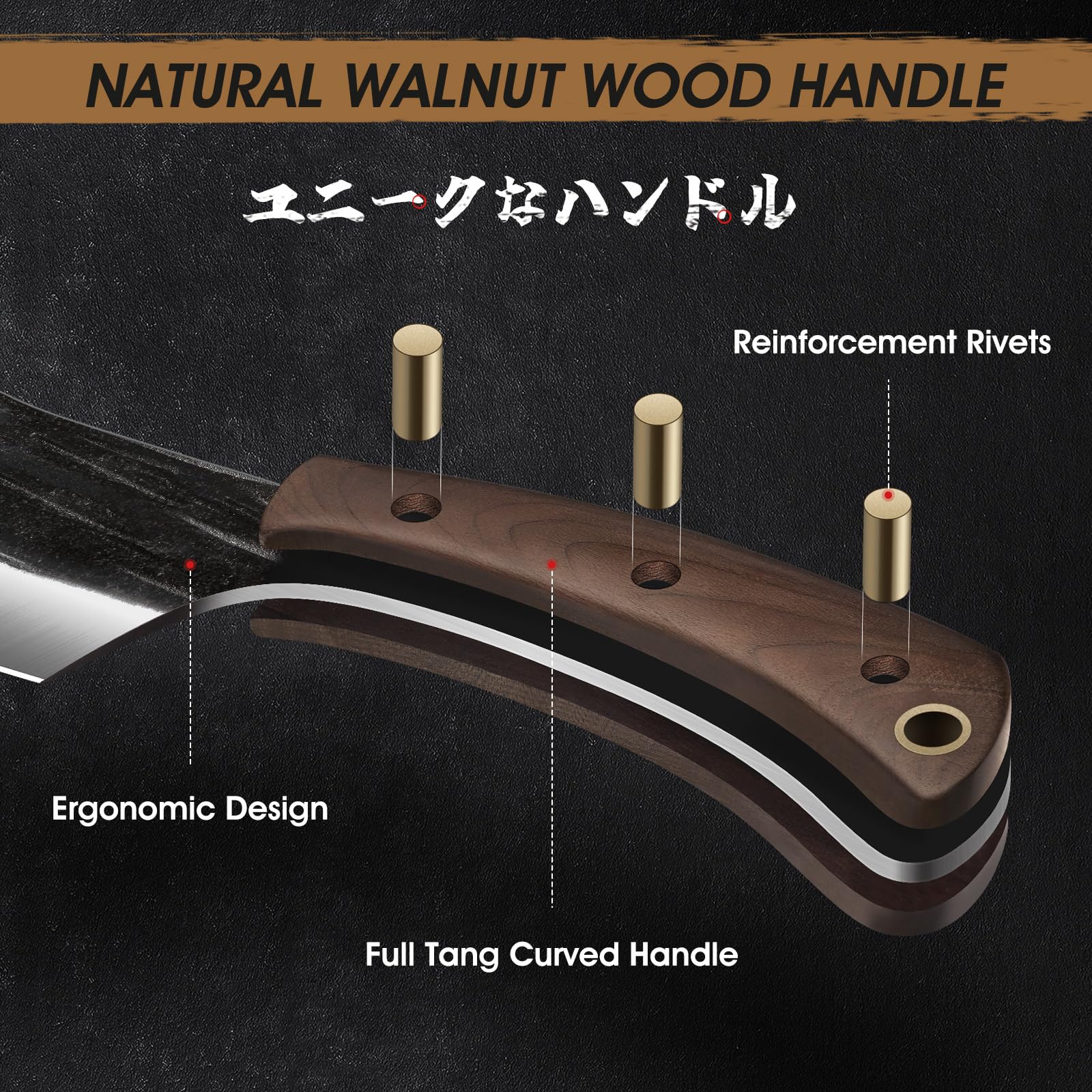 HOSHANHO high-carbon steel blade for sharpness and durability at 58HRC.