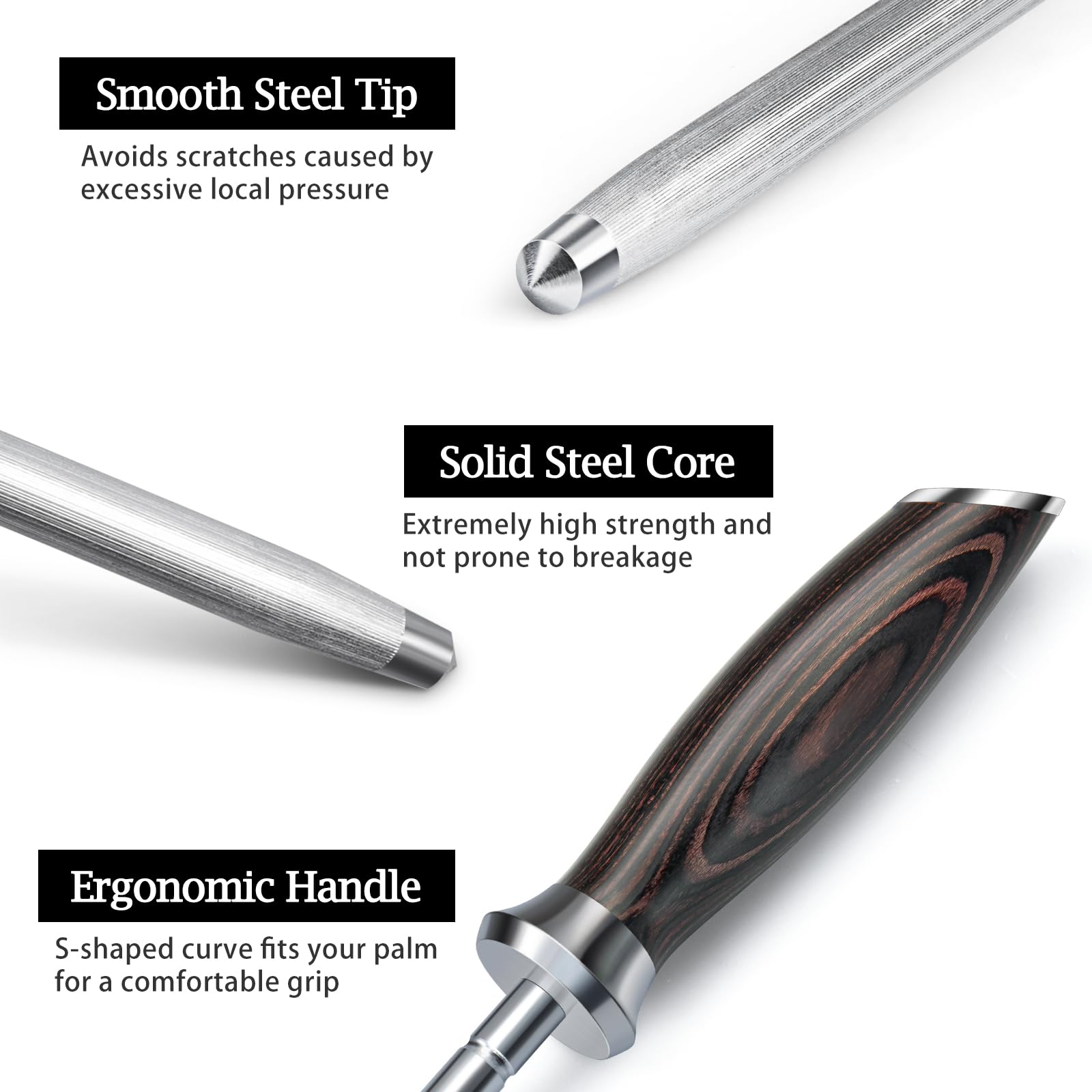 Close-up of HOSHANHO high-carbon steel composition highlighting durability.