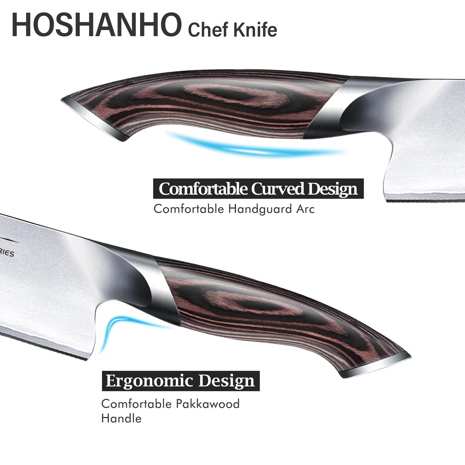 HOSHANHO ergonomic wooden handle improving grip during prep.