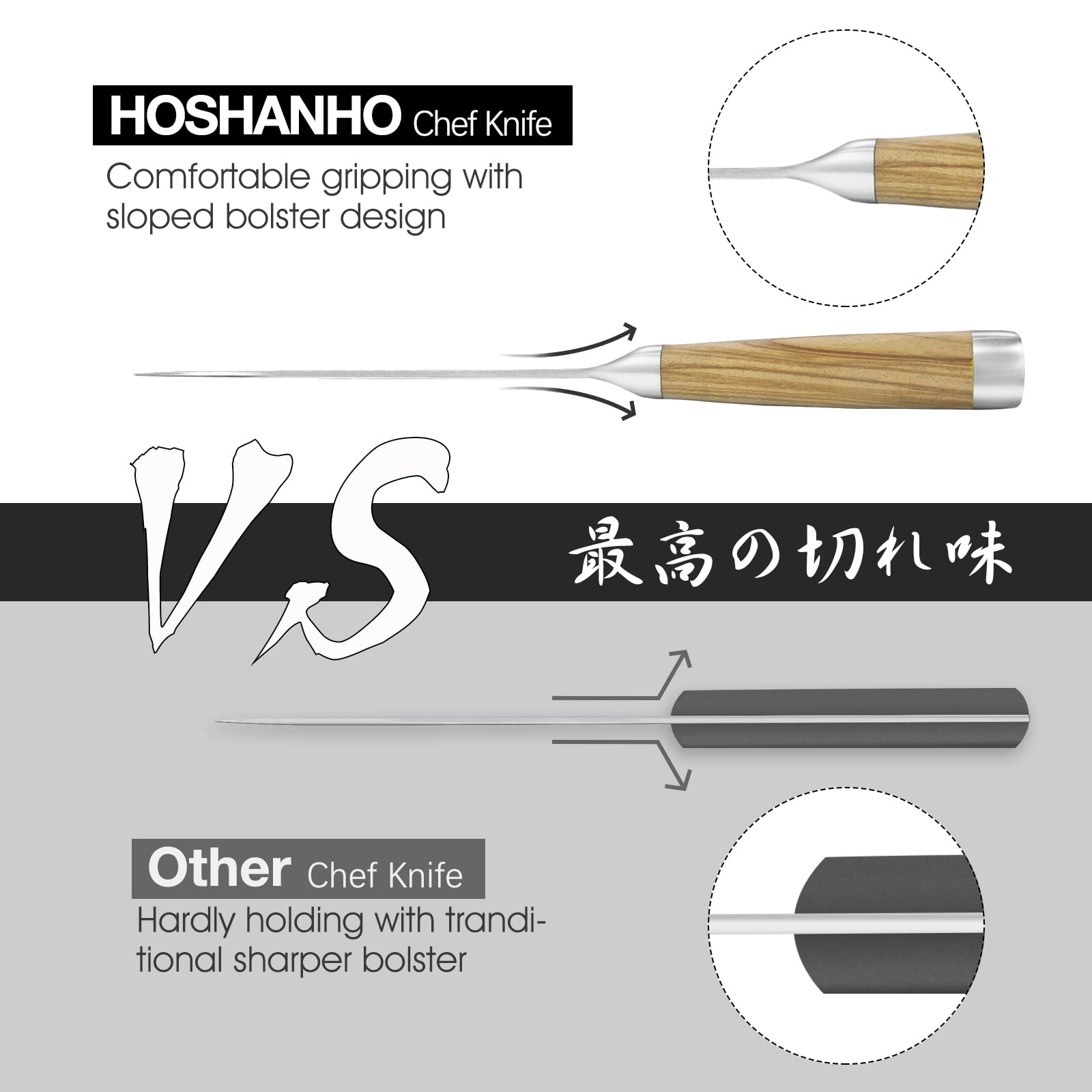 HOSHANHO knife slicing vegetables and meats with ease.