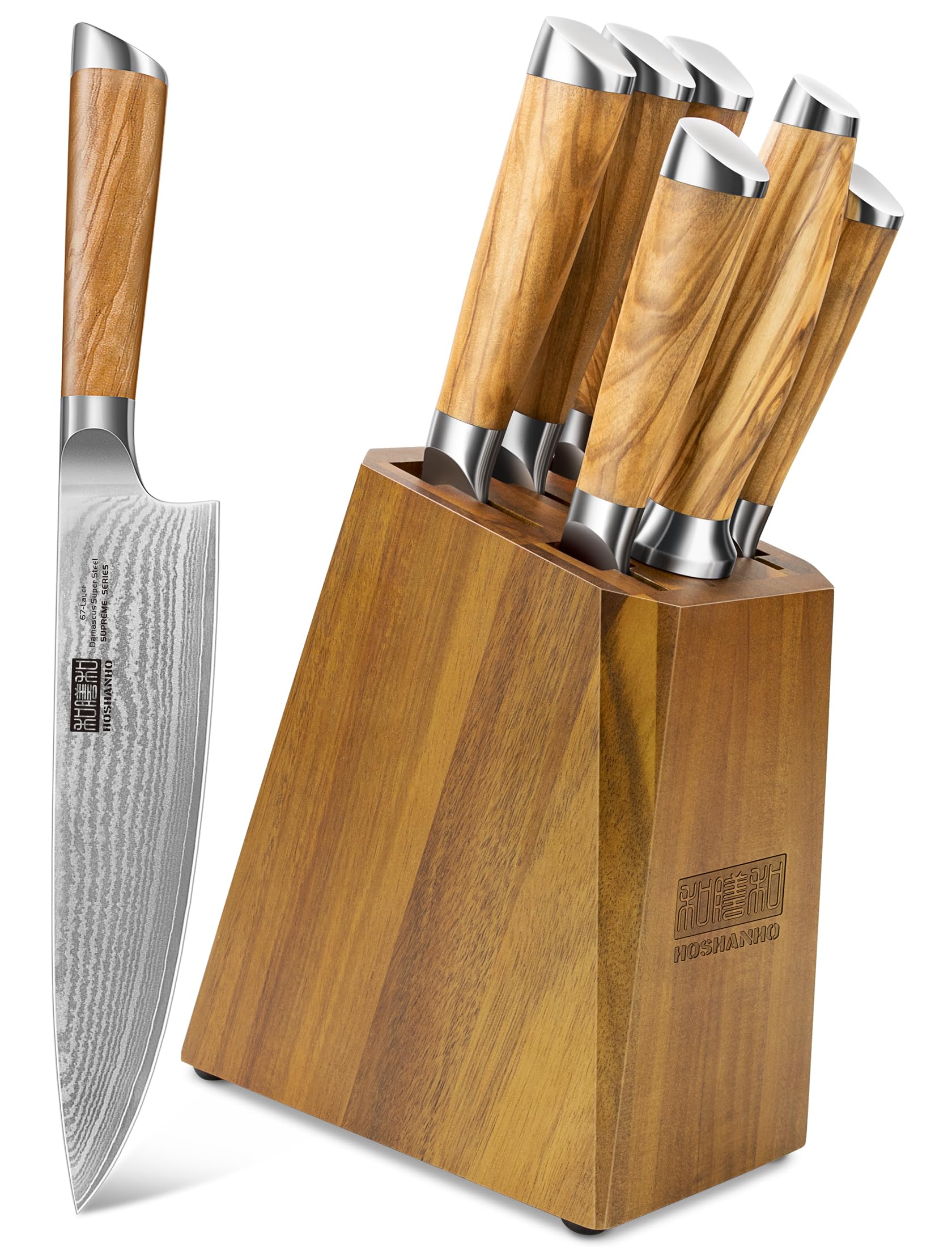 HOSHANHO knife set in wooden block for organized kitchen prep