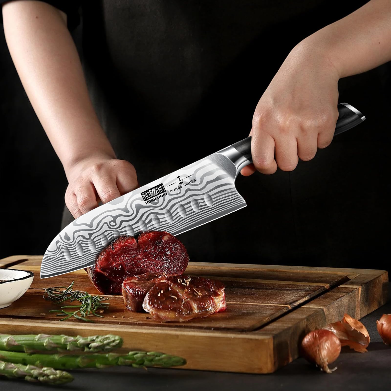 HOSHANHO ergonomic pakkawood handle for comfortable, balanced grip