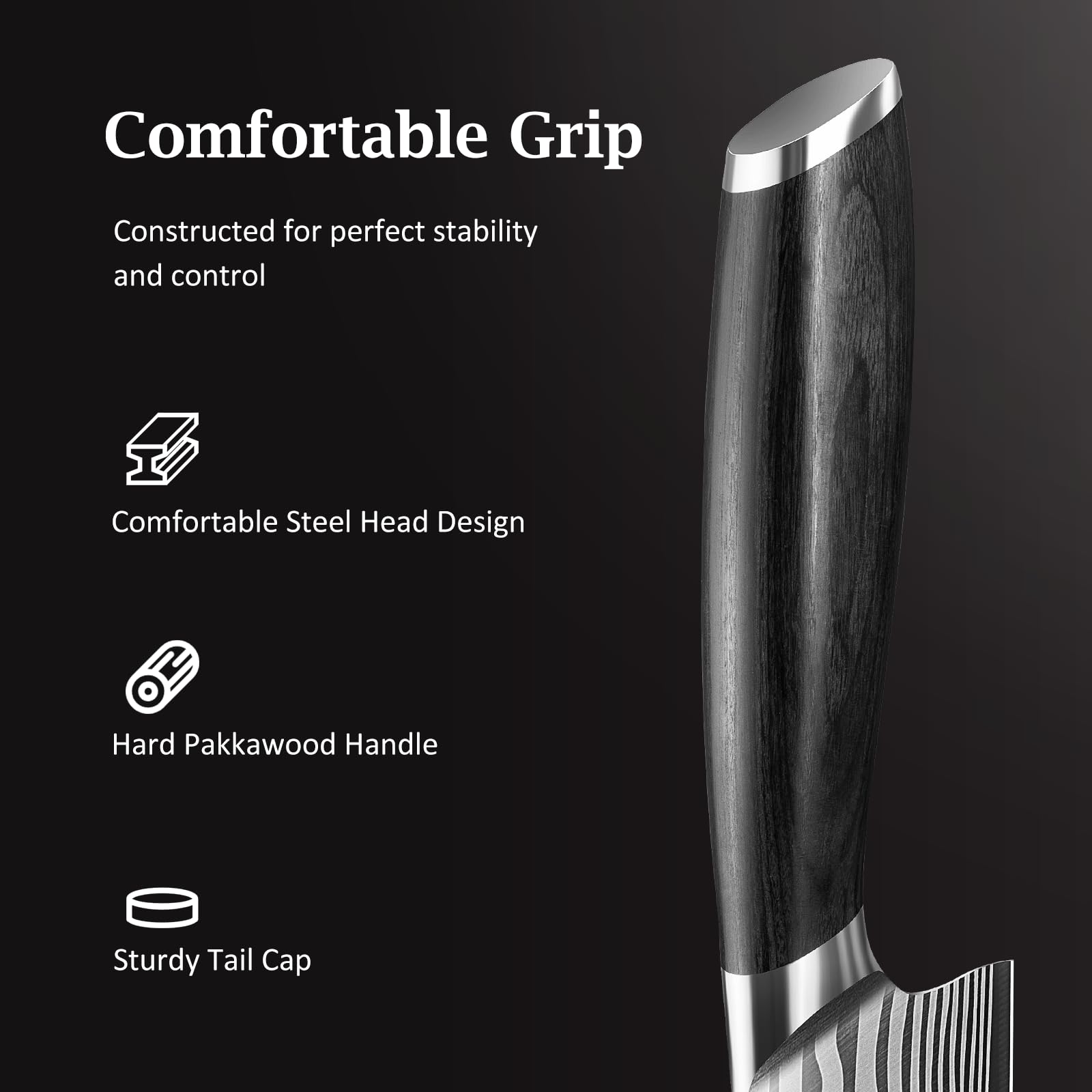 HOSHANHO ergonomic pakkawood handle offering comfortable grip.