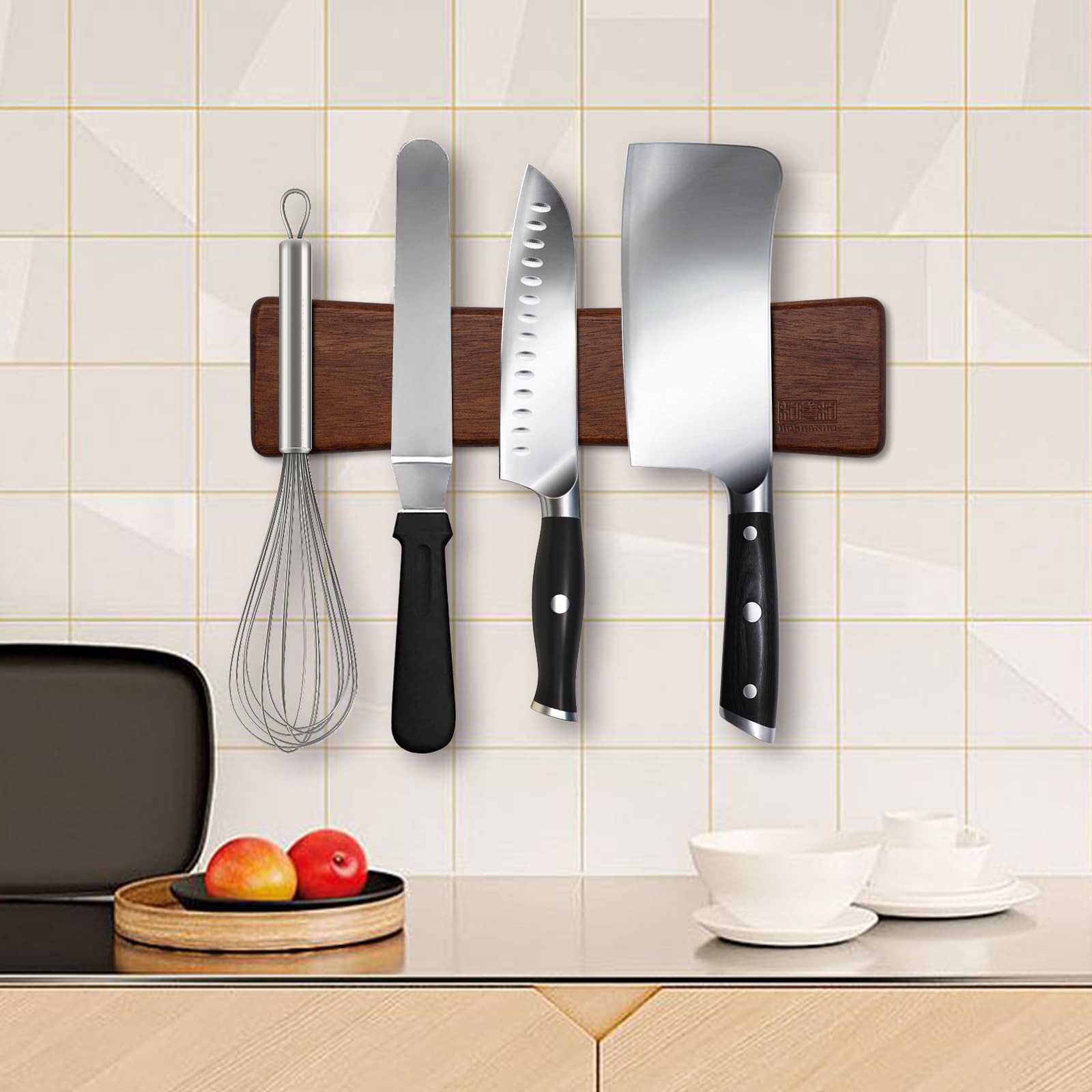 HOSHANHO multipurpose magnetic rack holds knives, utensils, and tools.