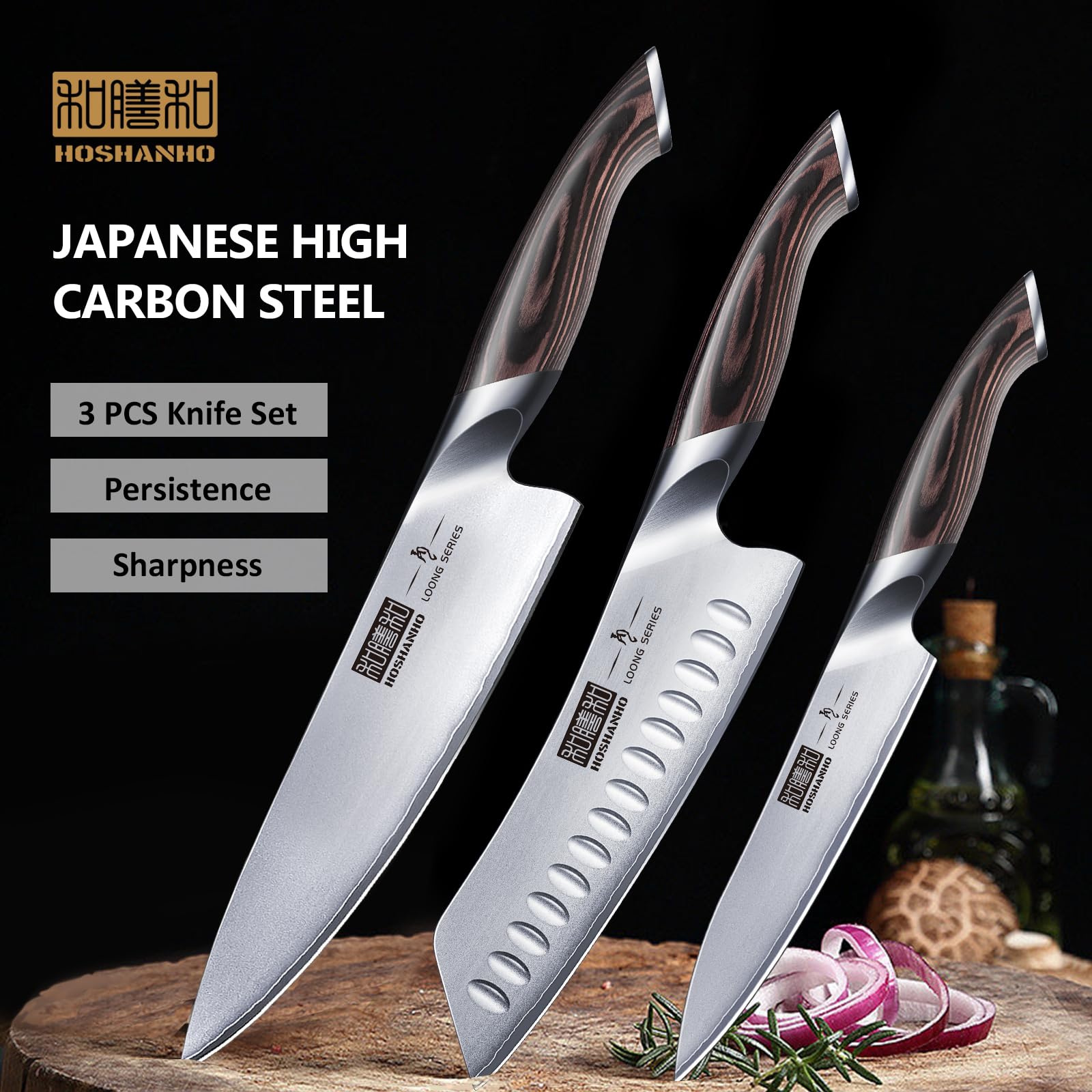 HOSHANHO pakkawood ergonomic handle close-up, comfortable grip during long prep sessions
