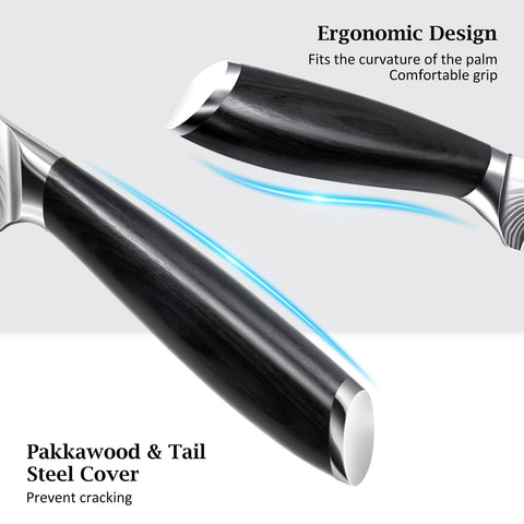 HOSHANHO ergonomic pakkawood handle provides secure grip and reduced fatigue.
