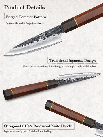 HOSHANHO paring knife octagonal handle for comfortable grip.