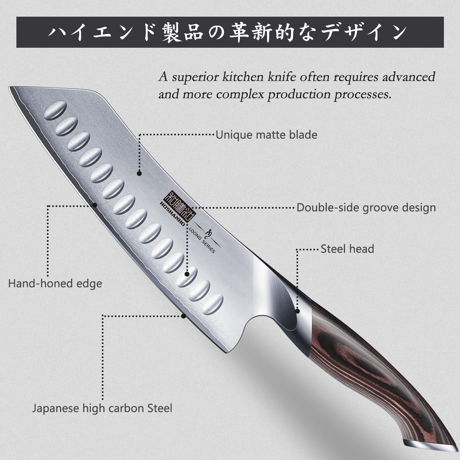HOSHANHO Santoku edge geometry with a 15-degree sharpened angle for thin cuts