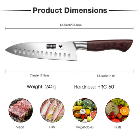 HOSHANHO Santoku knife anti-stick grooves for smoother cuts