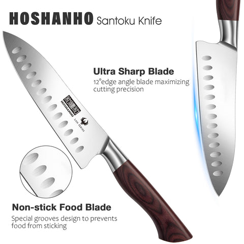 HOSHANHO Santoku knife high carbon stainless steel balances sharpness and durability