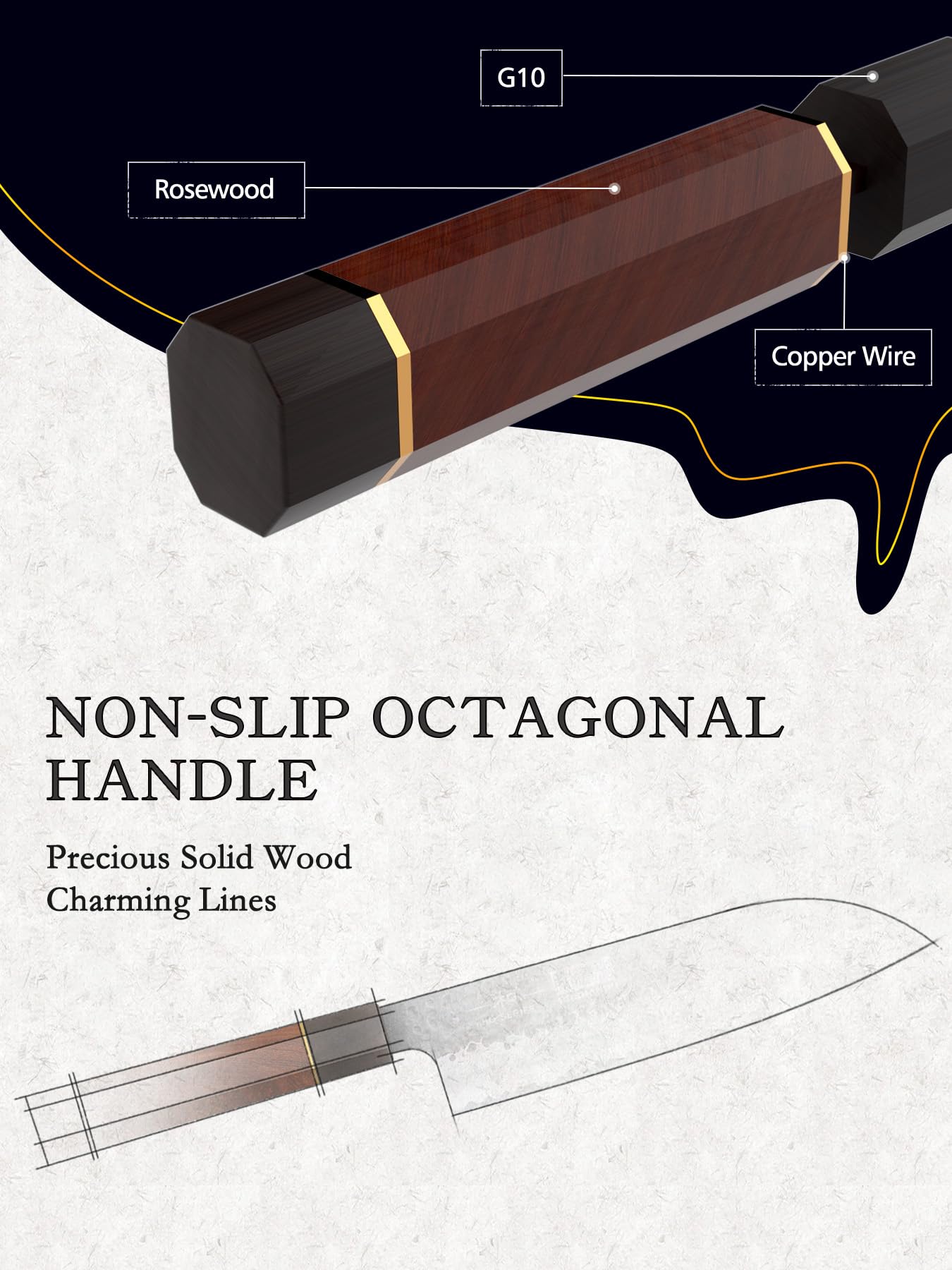 HOSHANHO Santoku knife edge closeup showing sharpness and uniform bevel.