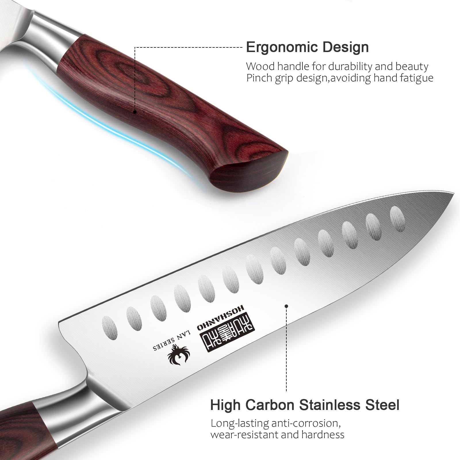 HOSHANHO Santoku knife wet sharpening edge delivers razor-like cuts