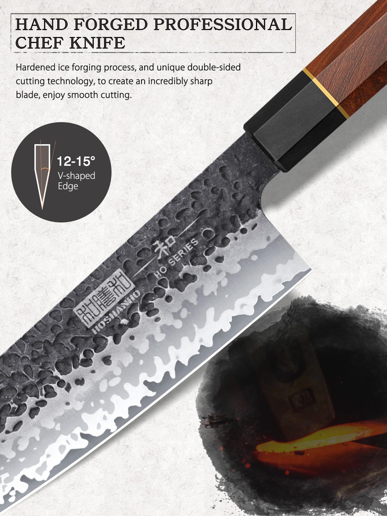 HOSHANHO santoku knife with lightweight palm-friendly grip for easy dicing