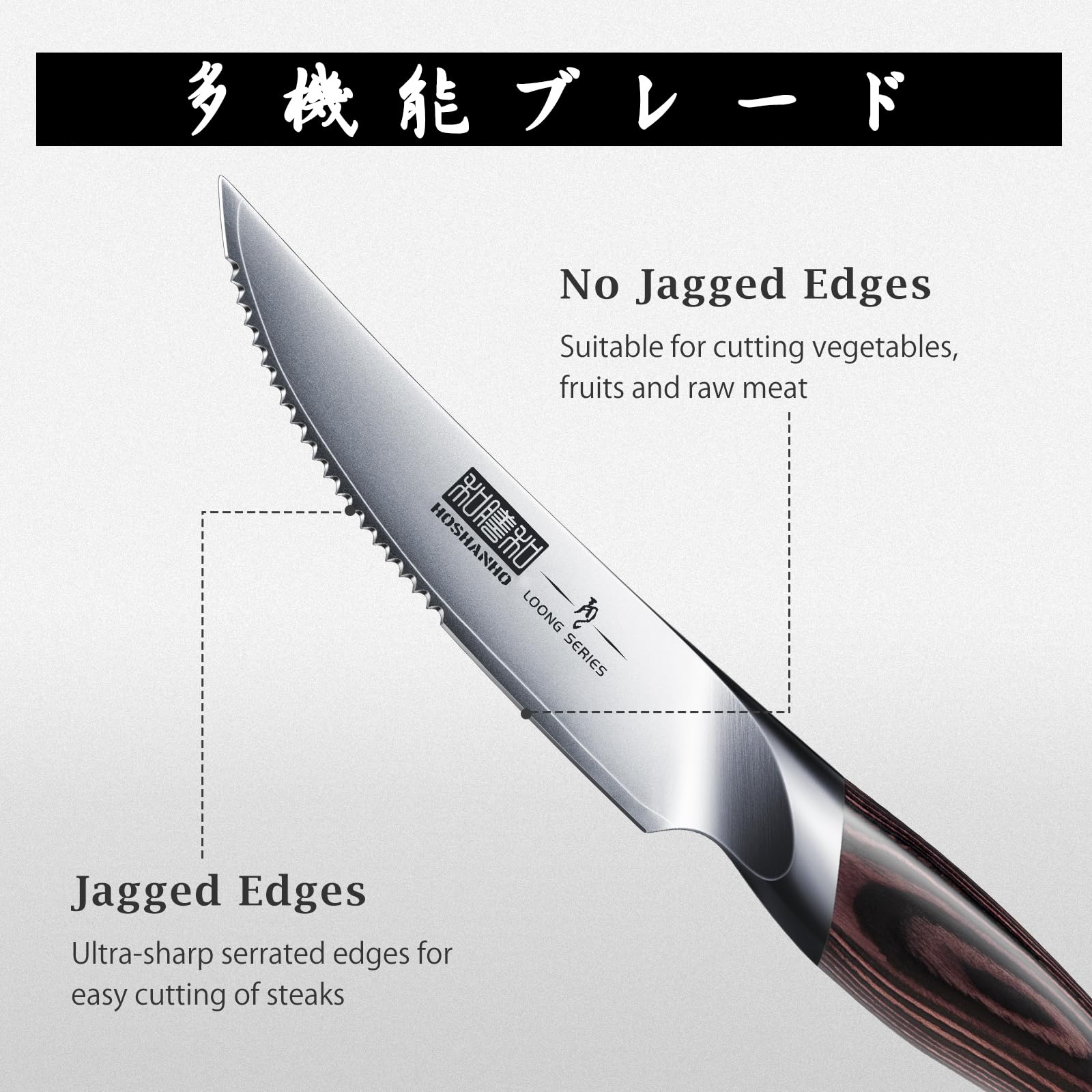 HOSHANHO ergonomic pakkawood handle emphasizes comfortable grip during precision cuts.