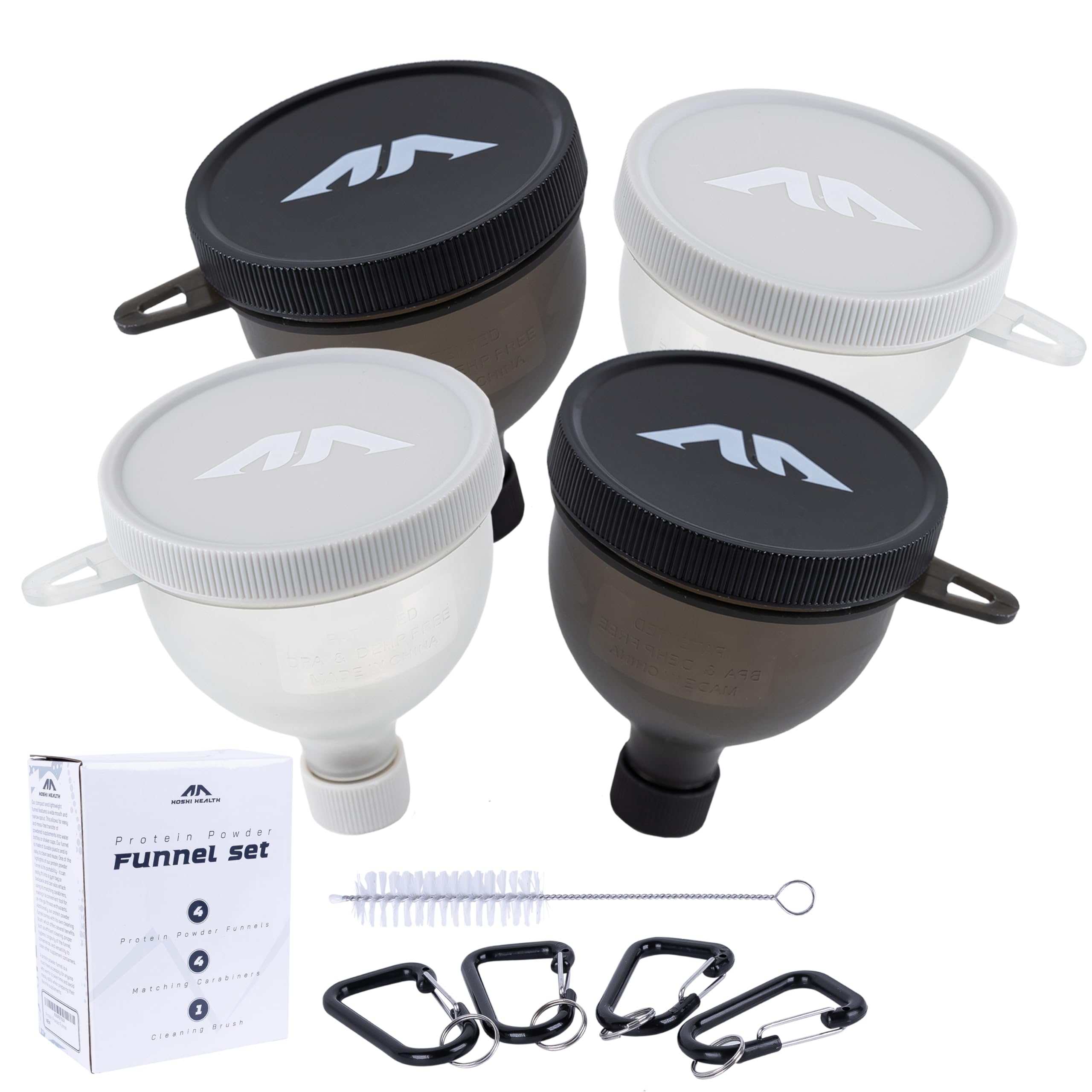 HOSHI HEALTH protein powder funnel front view, portable for on-the-go workouts.