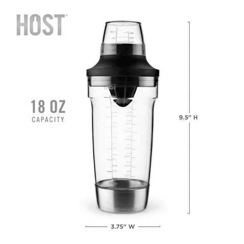 Host shaker features a hidden bottle opener for quick caps removal.