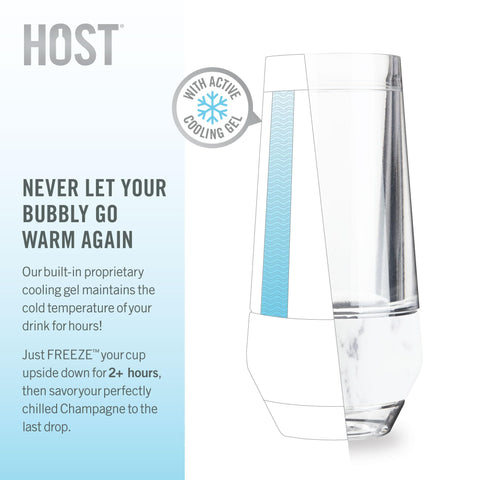 Host Champagne Freeze gel technology close-up highlighting cooling effect.