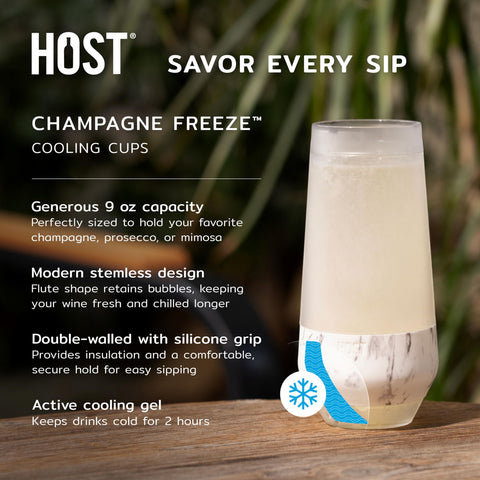 Host Champagne Freeze glasses in freezer, showing active cooling gel.