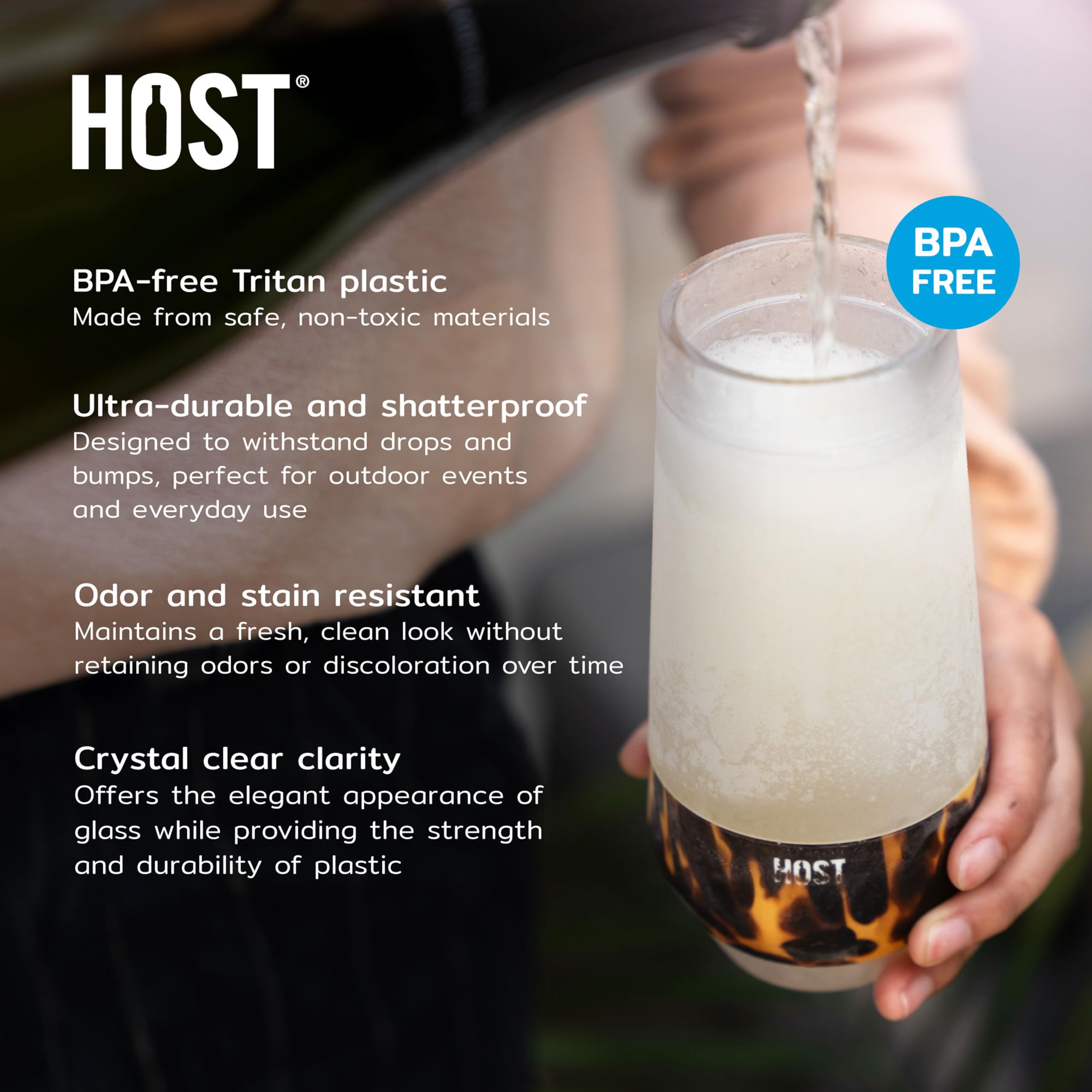 Host Champagne Freeze with silicone band emphasizes comfortable grip during serving.