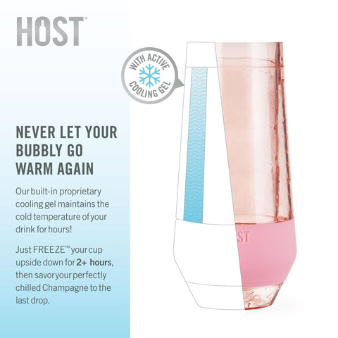 HOST Champagne Freeze glasses stored in freezer for even gel distribution