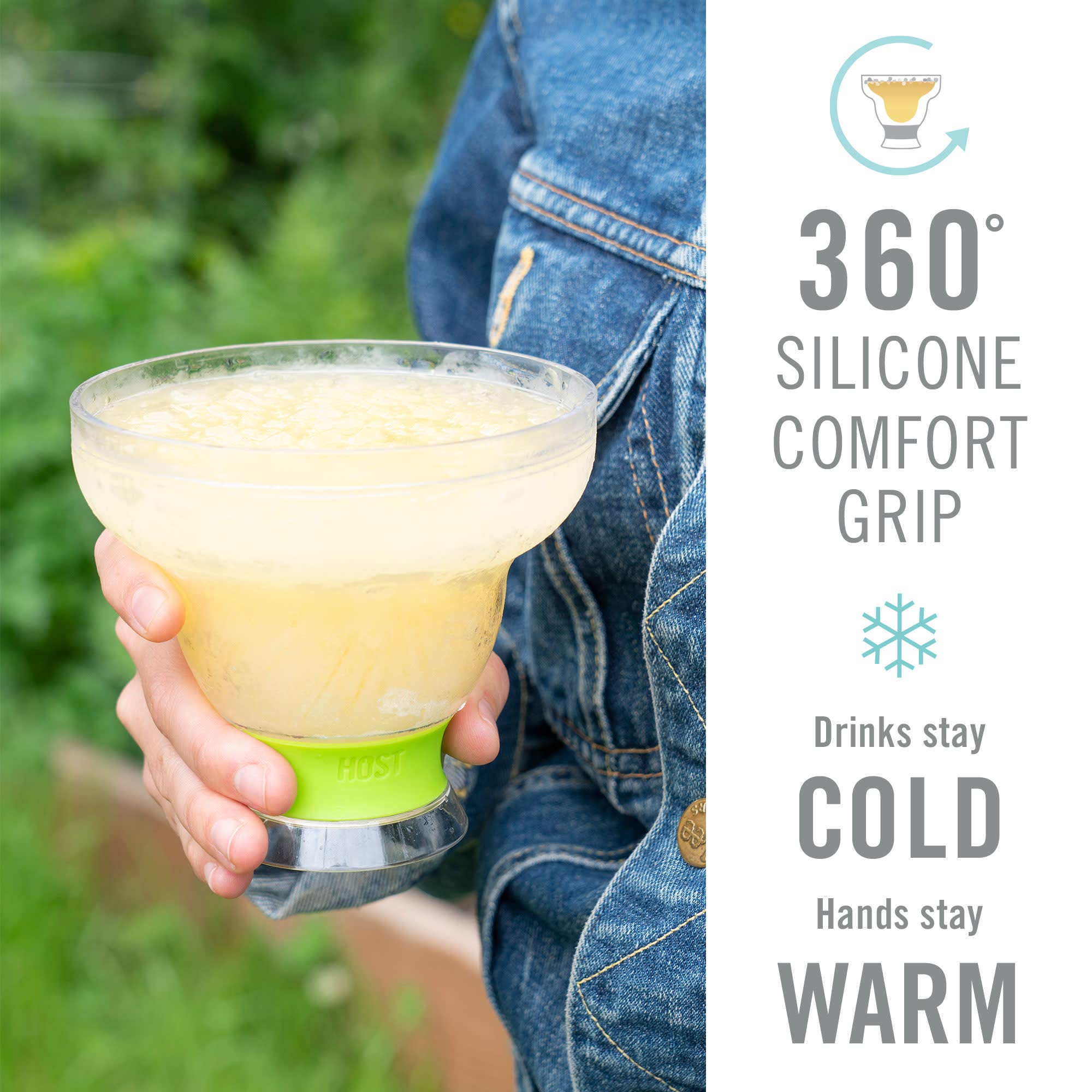 Host FREEZE margarita glasses with silicone band for comfortable grip